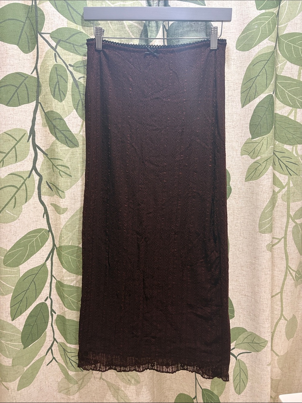 Urban Outfitters wine Maxi Slip Skirt with Lace Trim